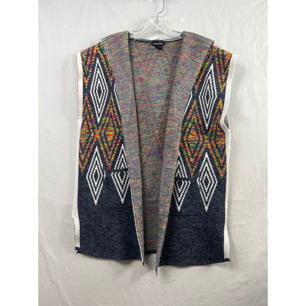 Lauren Michelle Sweater Vest Womens XL Duster Multi Geometric Hooded Southwest